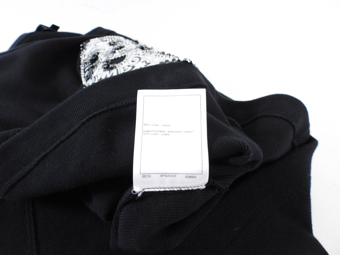 Chanel Black Cotton Camelia Logo Crystal Embellished T Shirt - 38 (S/M)