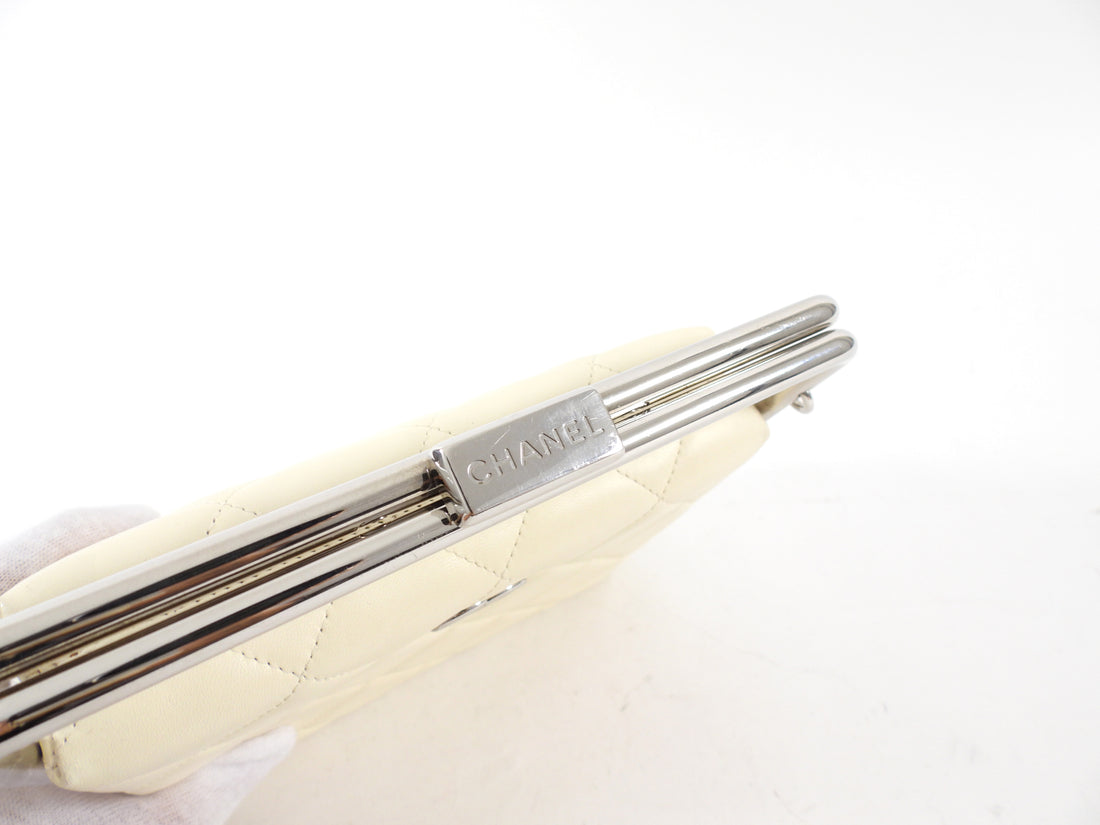 Chanel Cream Quilted Leather Metal Bar Frame Box Bag