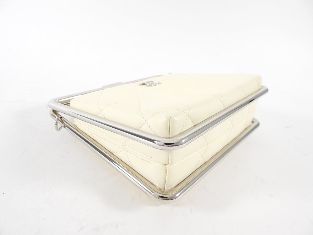 Chanel Cream Quilted Leather Metal Bar Frame Box Bag