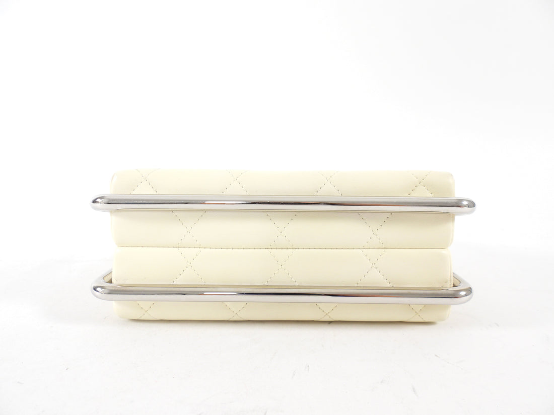 Chanel Cream Quilted Leather Metal Bar Frame Box Bag