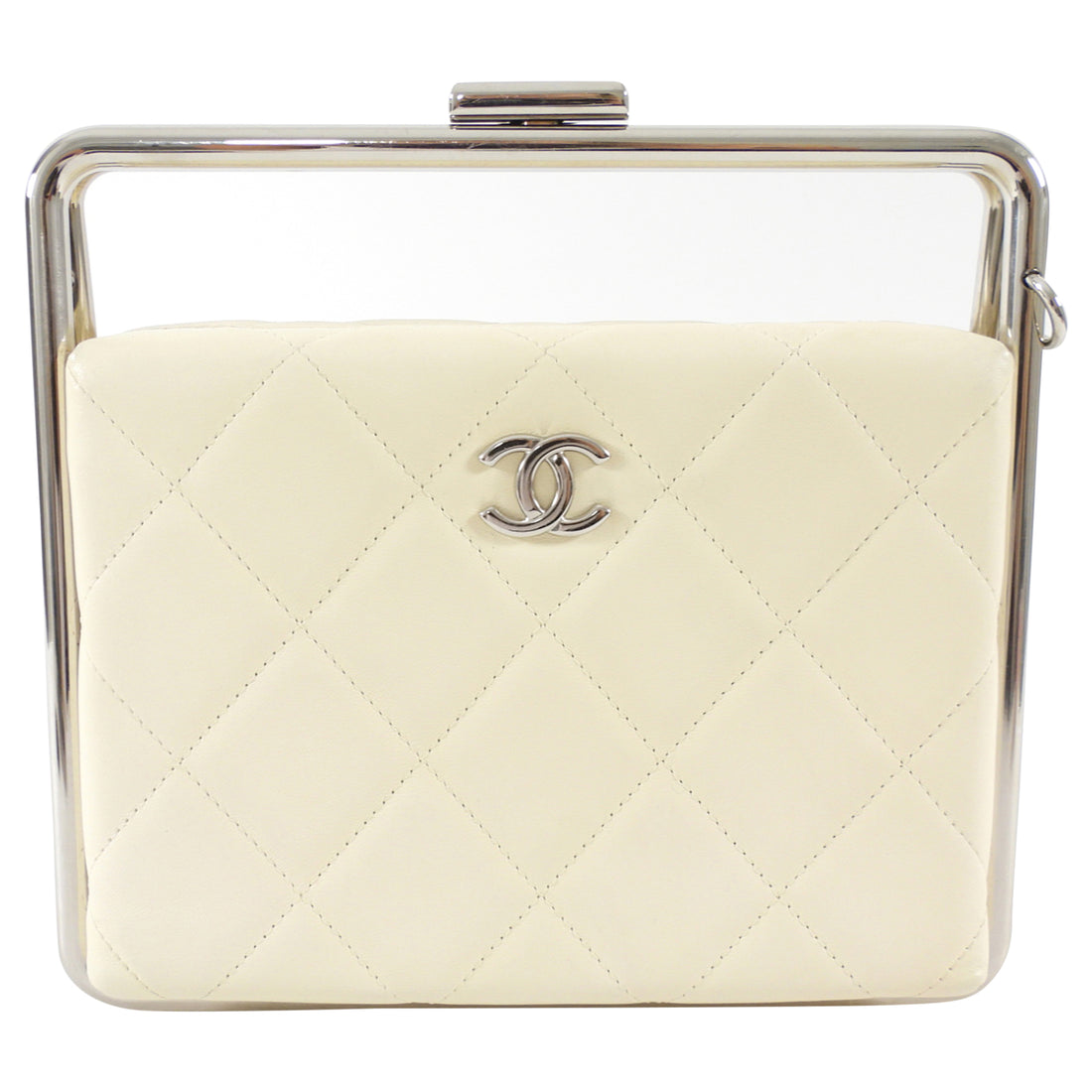 Chanel Cream Quilted Leather Metal Bar Frame Box Bag