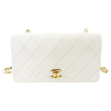 Chanel Vintage 1989 Mini White Lambskin Quilted Full Flap Bag