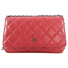 Chanel Timeless Classic Red Quilted Wallet on Chain with Enamel CC