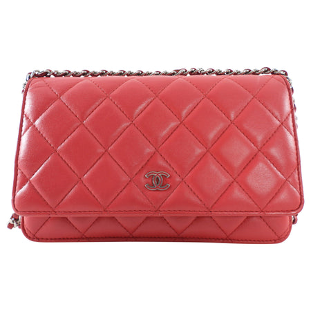 Chanel Timeless Classic Red Quilted Wallet on Chain with Enamel CC