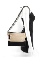 Chanel Gabrielle Medium Beige and Black Quilted Chain Bag