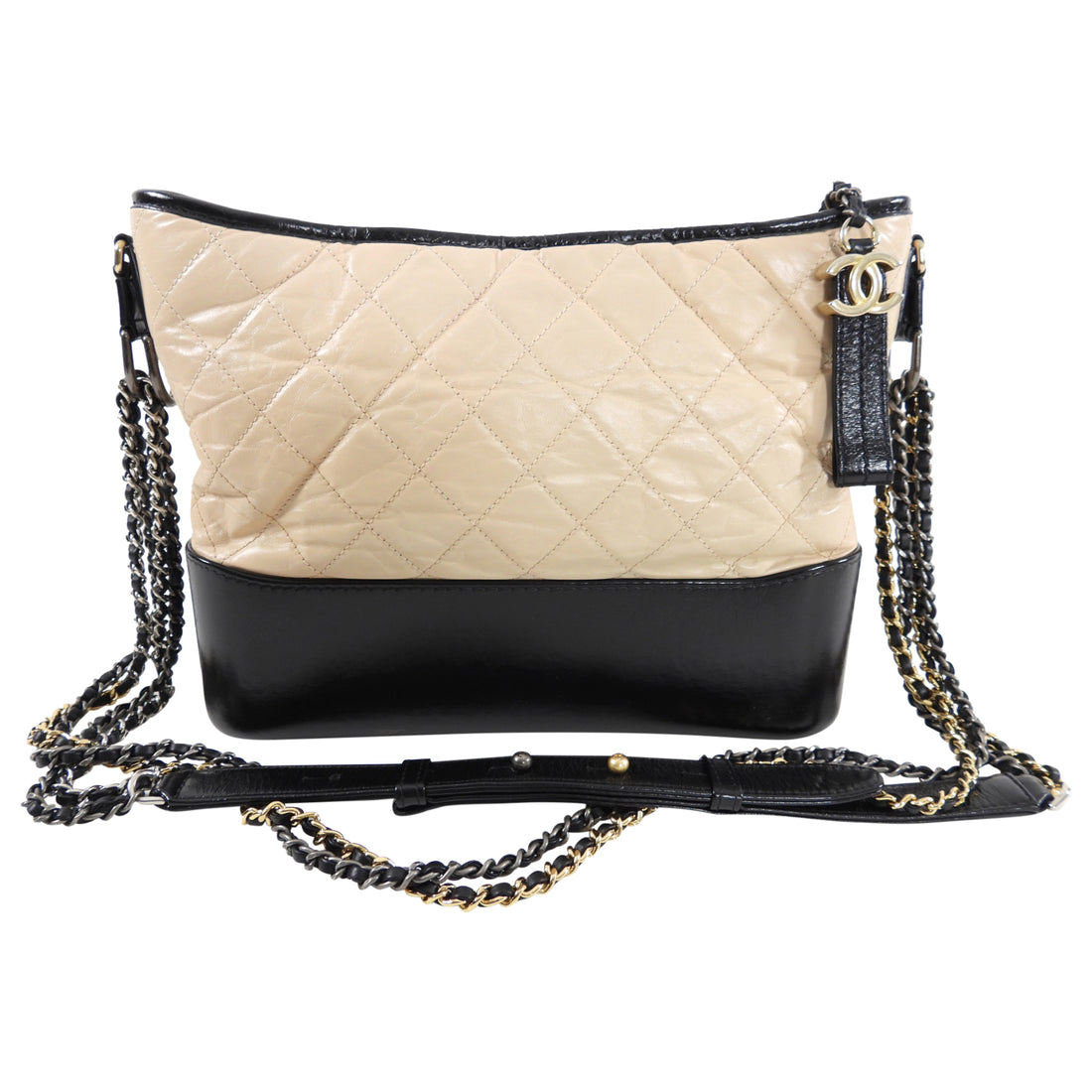 Chanel Gabrielle Medium Beige and Black Quilted Chain Bag