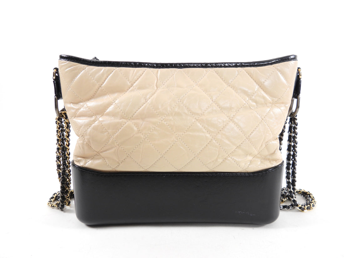 Chanel Gabrielle Medium Beige and Black Quilted Chain Bag