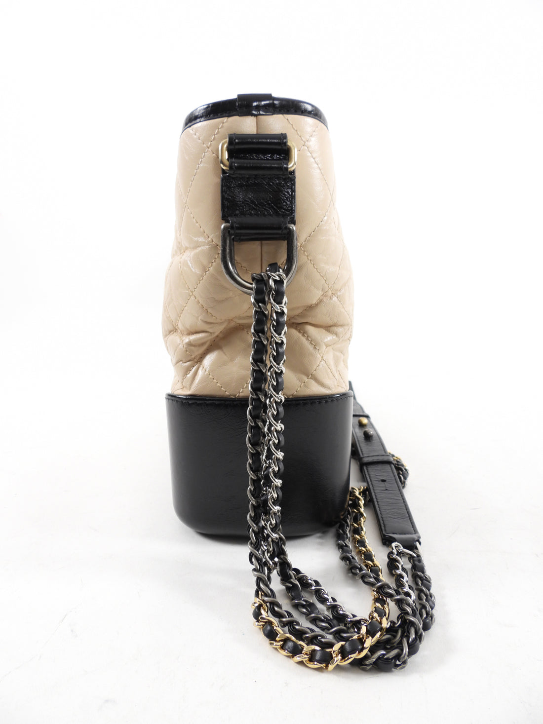 Chanel Gabrielle Medium Beige and Black Quilted Chain Bag