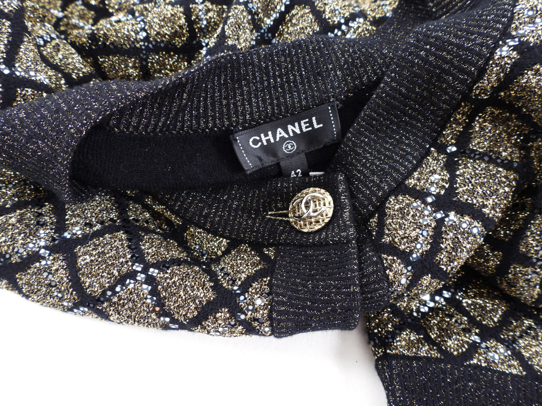 Chanel 20A Black and gold Shimmer Knit Cardigan Sweater - S / M