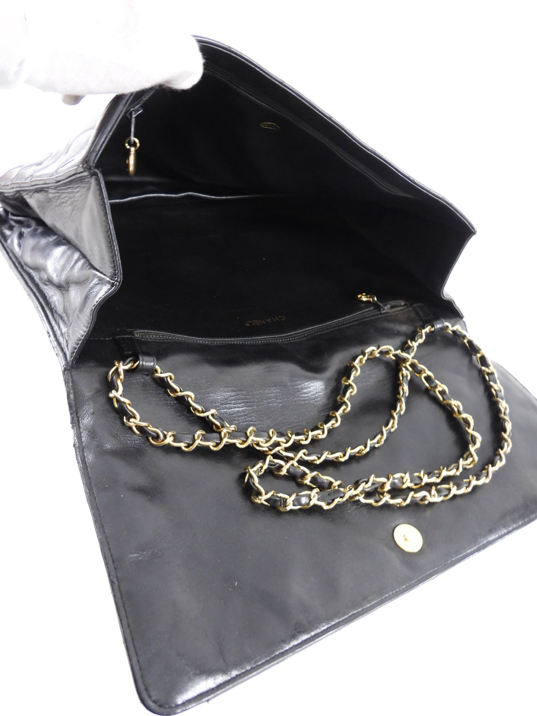Chanel Vintage 1989 XXL CC Logo Quilted Chain Flap Clutch Bag