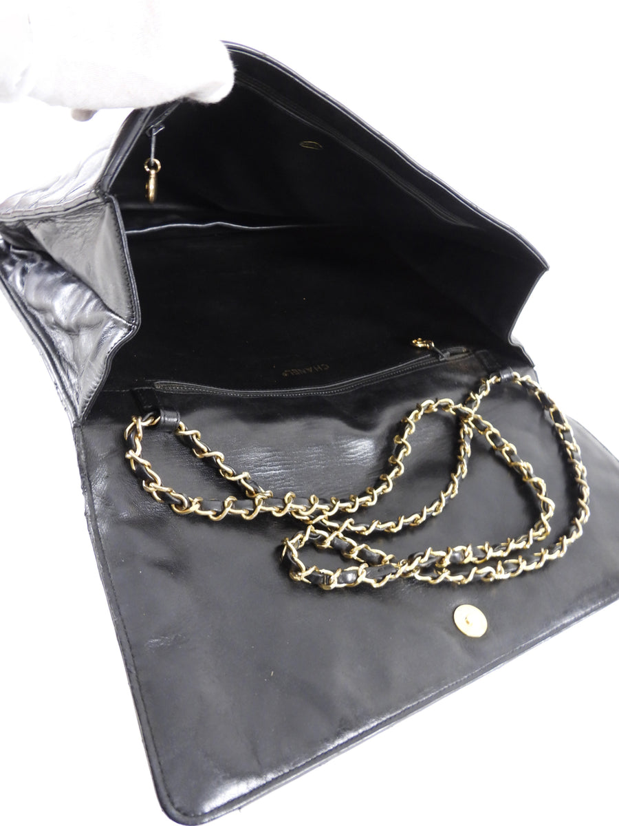 Chanel Vintage 1989 XXL CC Logo Quilted Chain Flap Clutch Bag