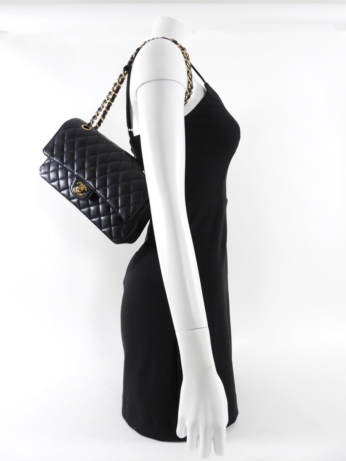 Chanel Black Caviar Quilted Leather Medium Classic Double Flap Bag GHW