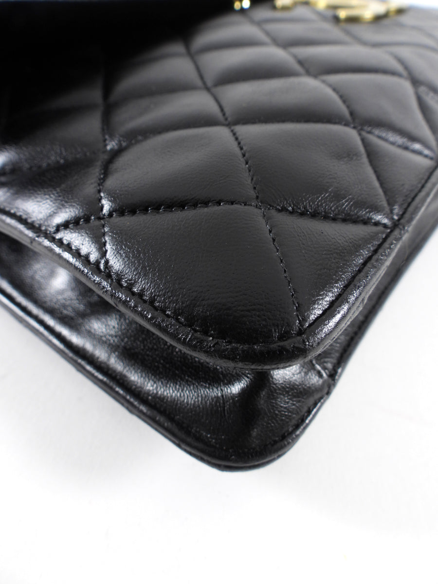Chanel Vintage 1989 XXL CC Logo Quilted Chain Flap Clutch Bag
