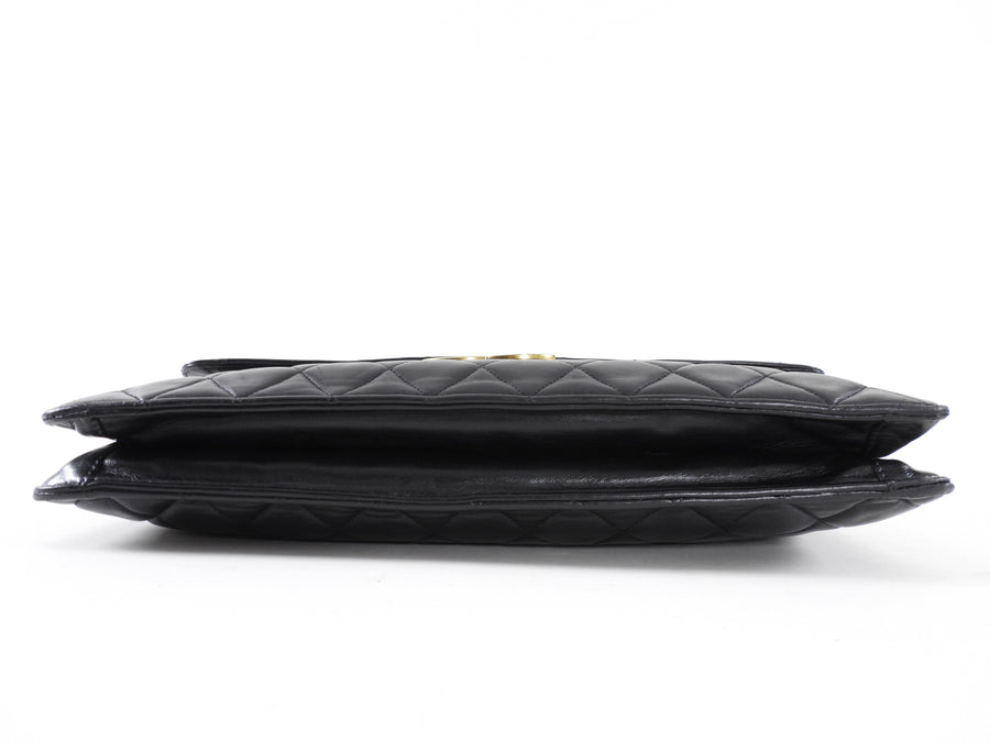 Chanel Vintage 1989 XXL CC Logo Quilted Chain Flap Clutch Bag