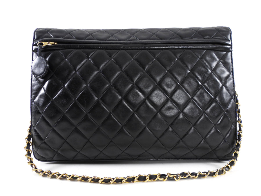 Chanel Vintage 1989 XXL CC Logo Quilted Chain Flap Clutch Bag