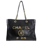 Chanel Black Leather Small Charms Deauville Tote Bag