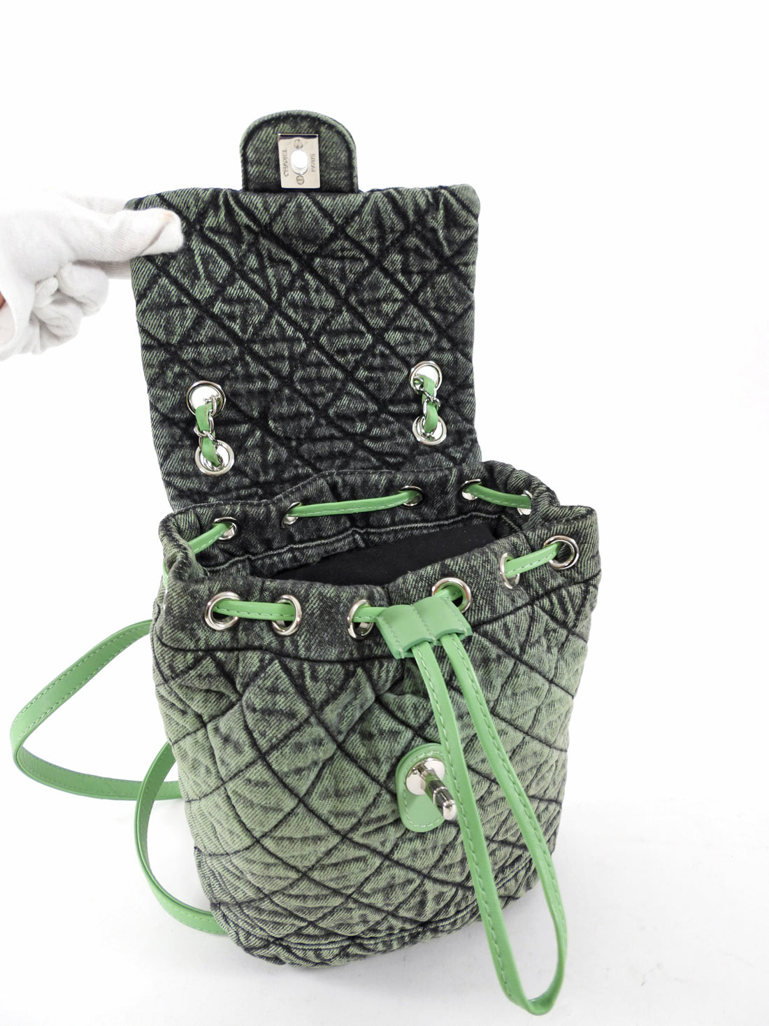 Chanel Denimpression Green Aged Denim Quilted Backpack