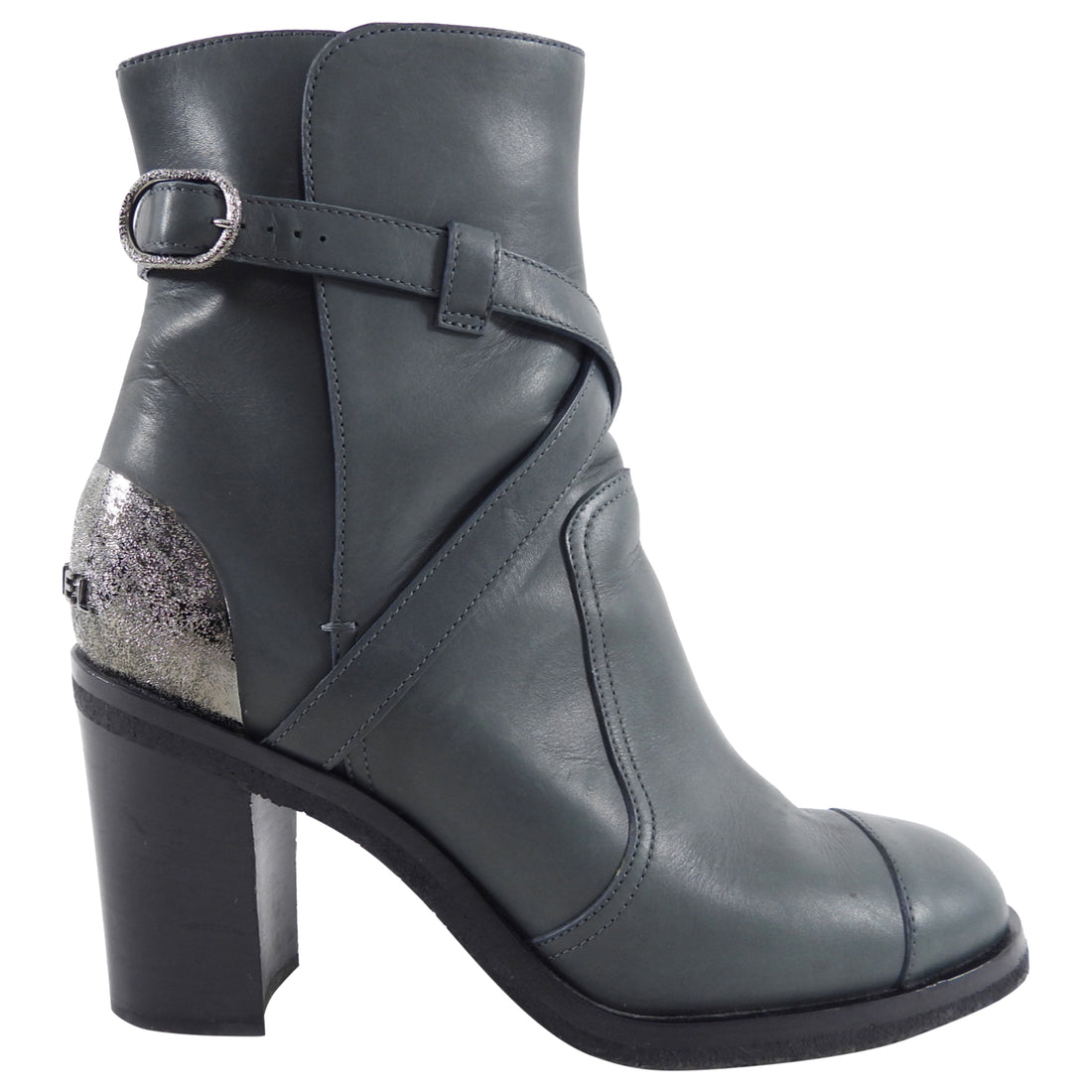 Chanel Grey Leather Cap Heel Ankle Boot - 39 / 8