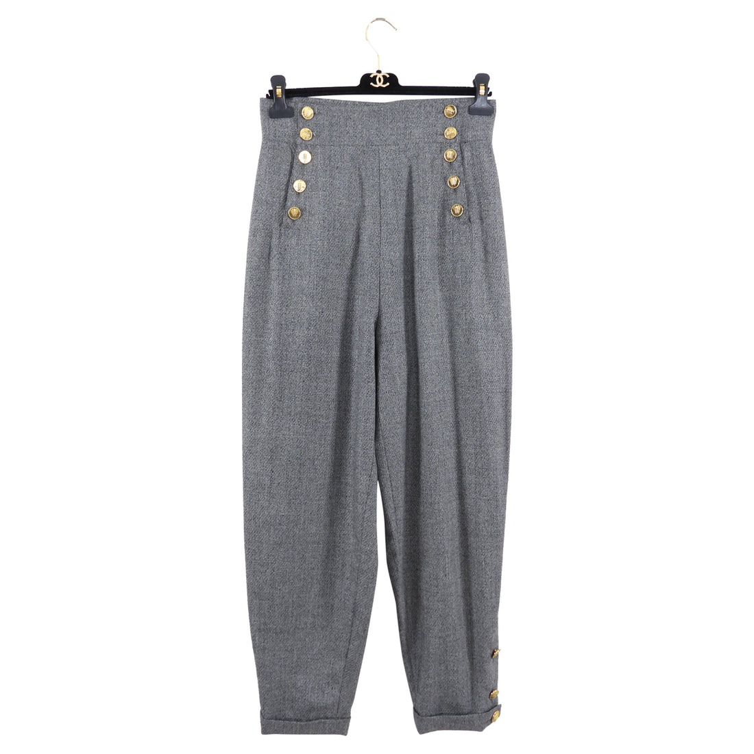Chanel Vintage 1987 Grey high Waist Pants with Gold Wheat CC Buttons - FR42 / M