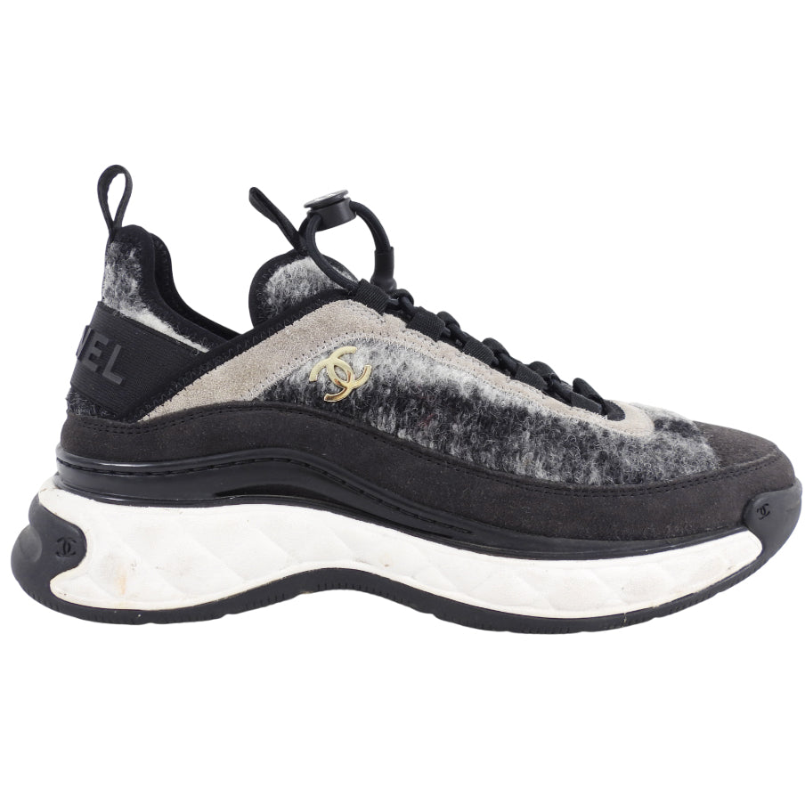 Chanel Black and Grey Felt Trainer Sneakers - 36.5 / 6.5