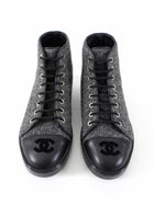 Chanel Charcoal Grey Felt and Black Cap Toe High Top Sneaker - 36.5