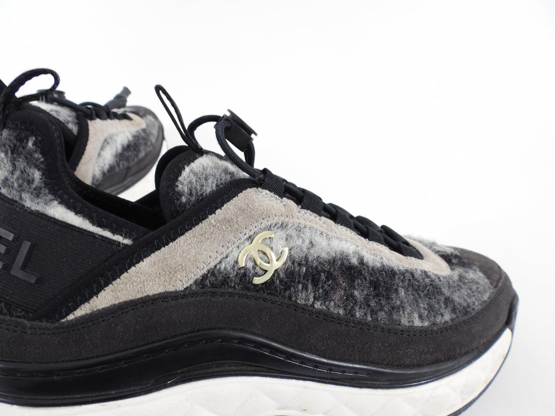 Chanel Black and Grey Felt Trainer Sneakers - 36.5 / 6.5