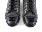 Chanel Charcoal Grey Felt and Black Cap Toe High Top Sneaker - 36.5