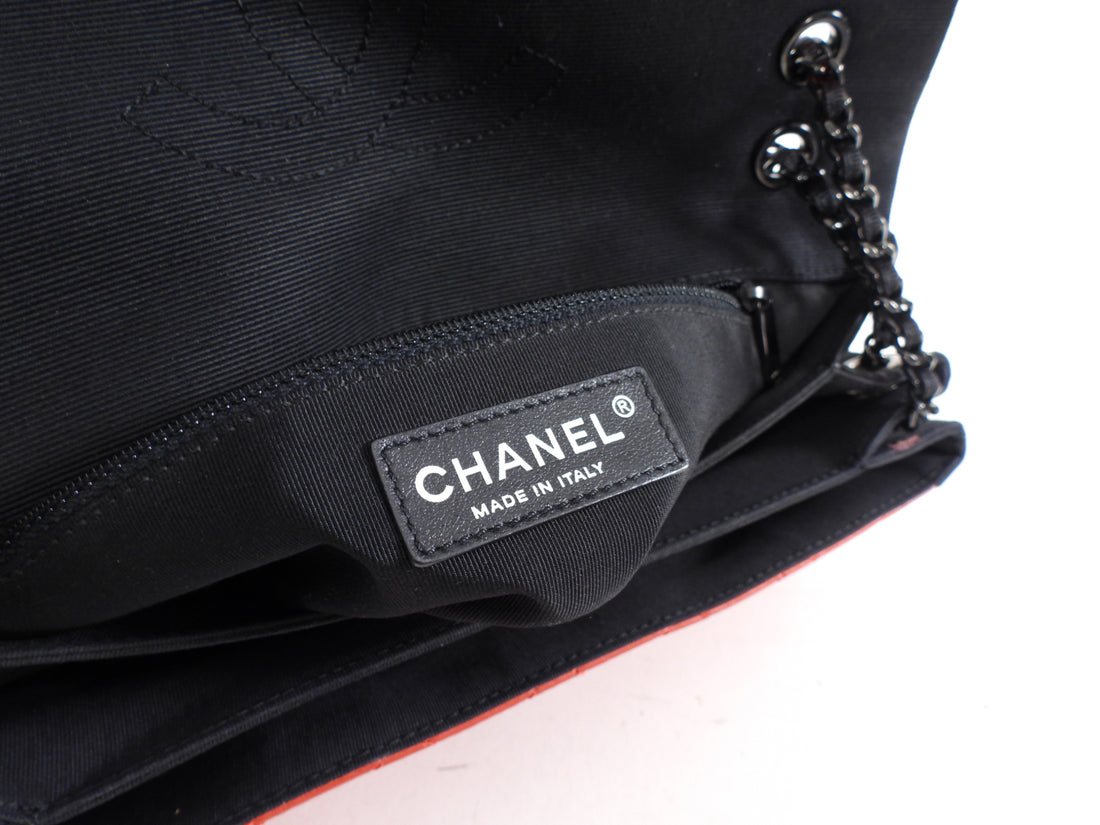Chanel Red Quilted Leather Grosgrain Trim Chain Flap Bag