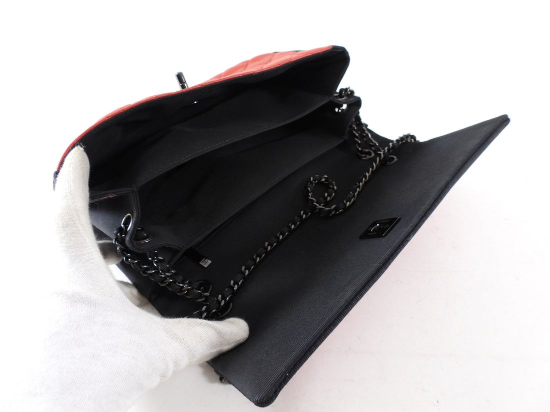 Chanel Red Quilted Leather Grosgrain Trim Chain Flap Bag