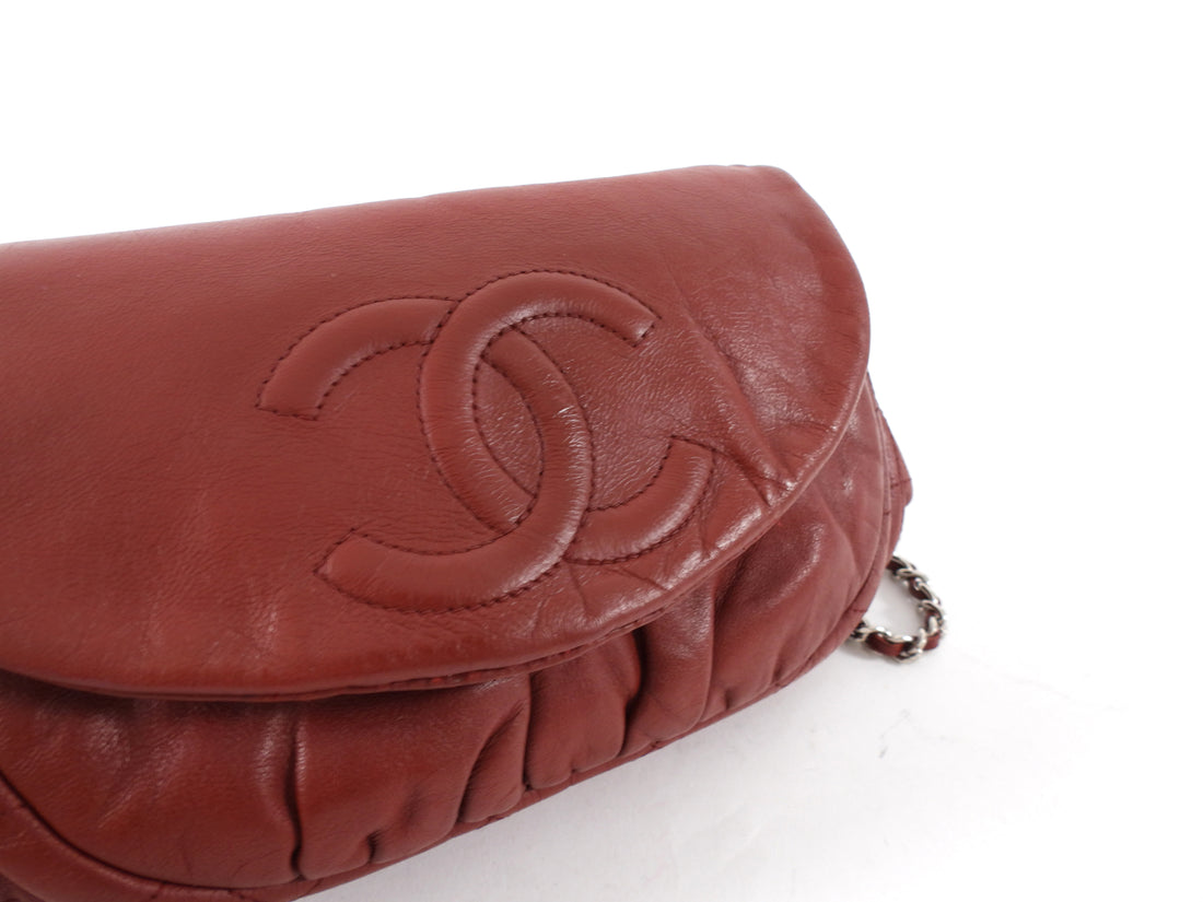 Chanel Red Leather Timeless Half Moon Wallet on Chain Bag