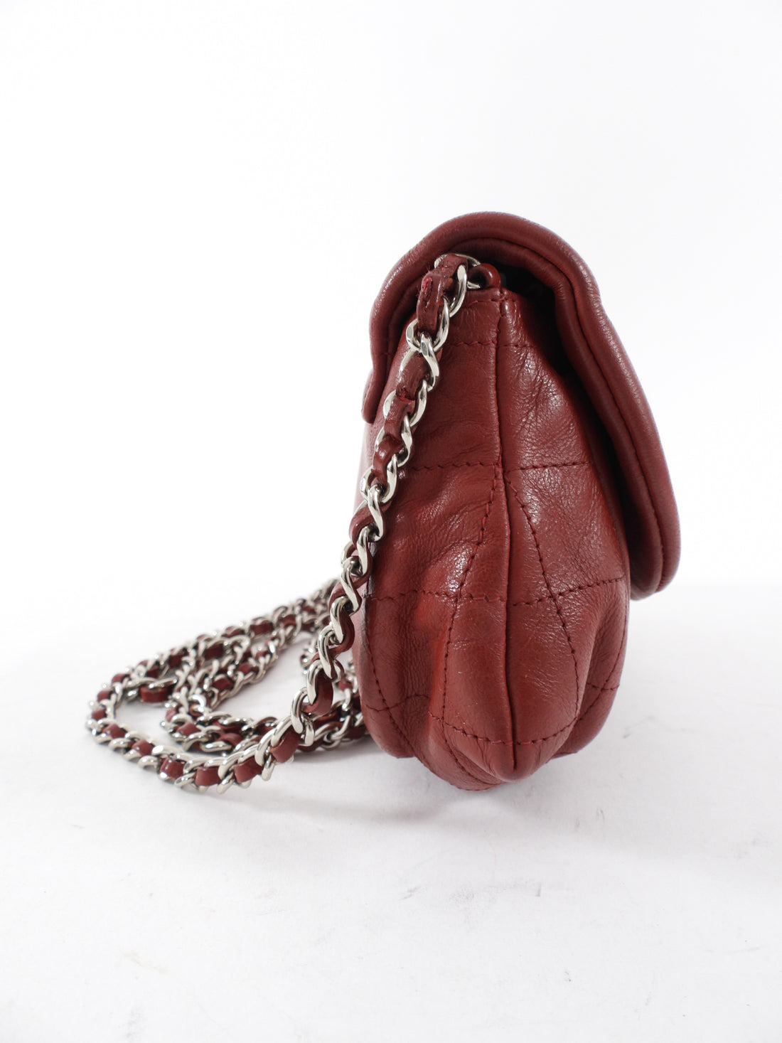 Chanel Red Leather Timeless Half Moon Wallet on Chain Bag