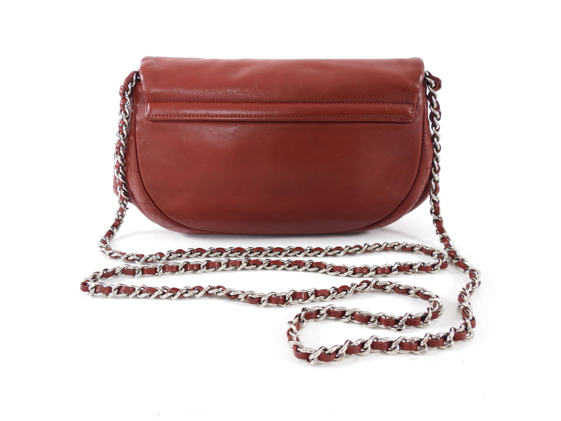 Chanel Red Leather Timeless Half Moon Wallet on Chain Bag