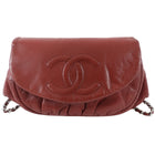 Chanel Red Leather Timeless Half Moon Wallet on Chain Bag