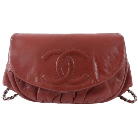 Chanel Red Leather Timeless Half Moon Wallet on Chain Bag