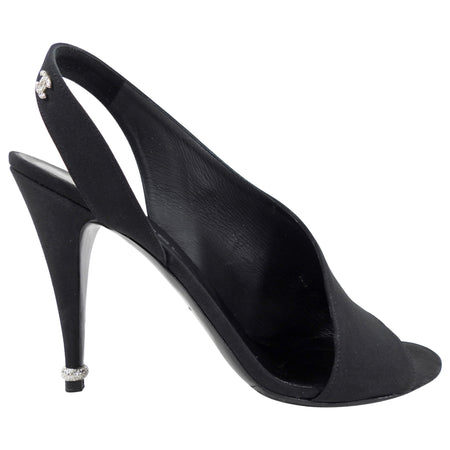 Chanel Black Fabric Slingback Pumps with Crystal CC and Heels - 41 / 40