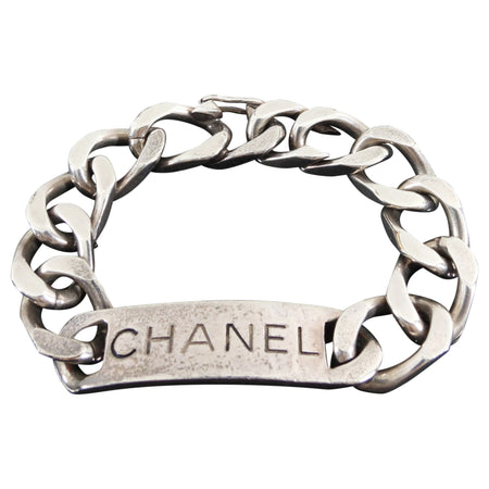 Chanel Vintage 96P Antiqued Silver Logo ID Bracelet