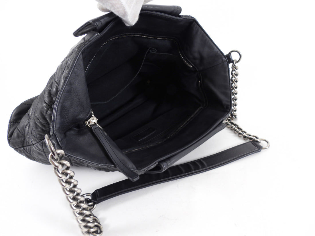Chanel Black Quilted Aged Leather In The Mix Chain Tote Bag
