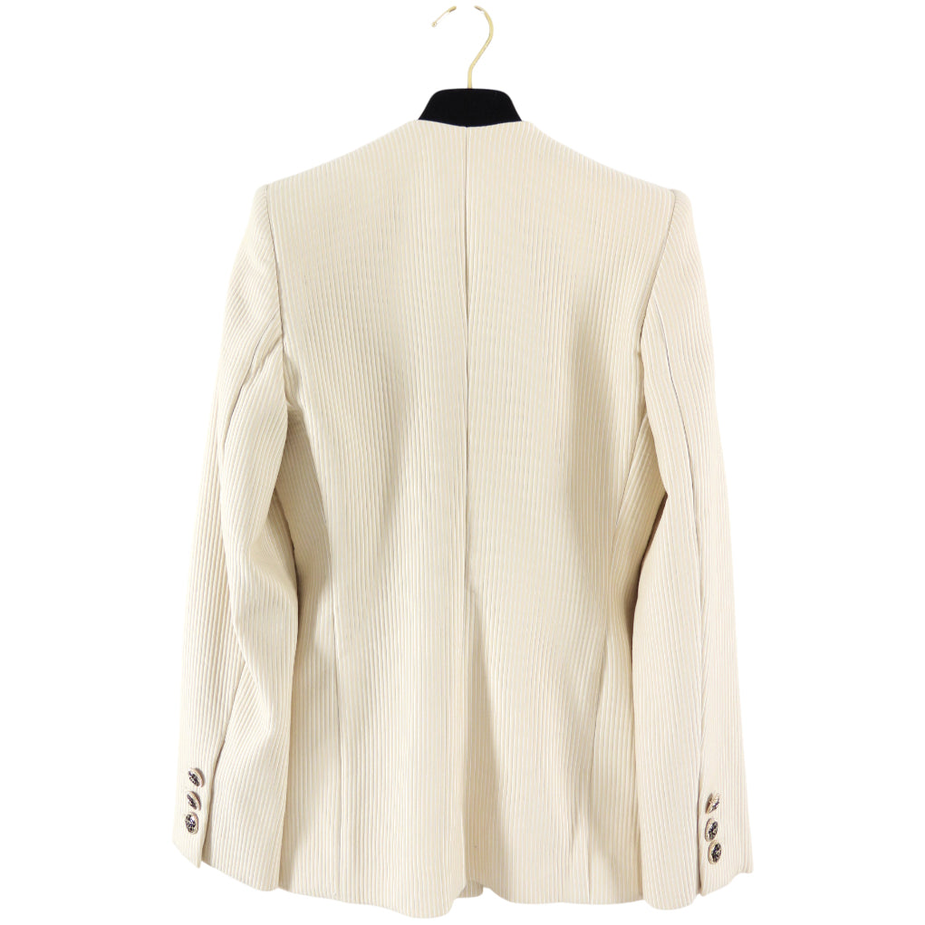Chanel 01P Vintage Corduroy Textured Ivory Blazer with Black Buttons - S (4/6)