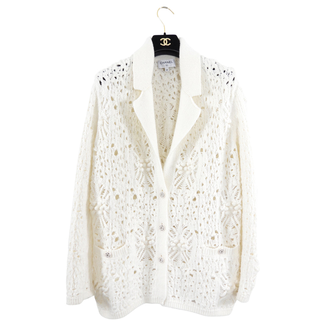 Chanel 22C Ivory Chunky Knit Cashmere Cardigan - FR38