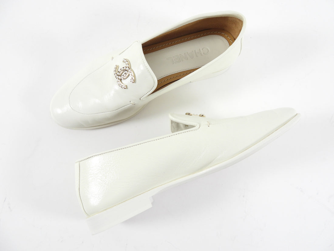 Chanel Ivory Leather Pearl CC Loafer - 37 / 36.5