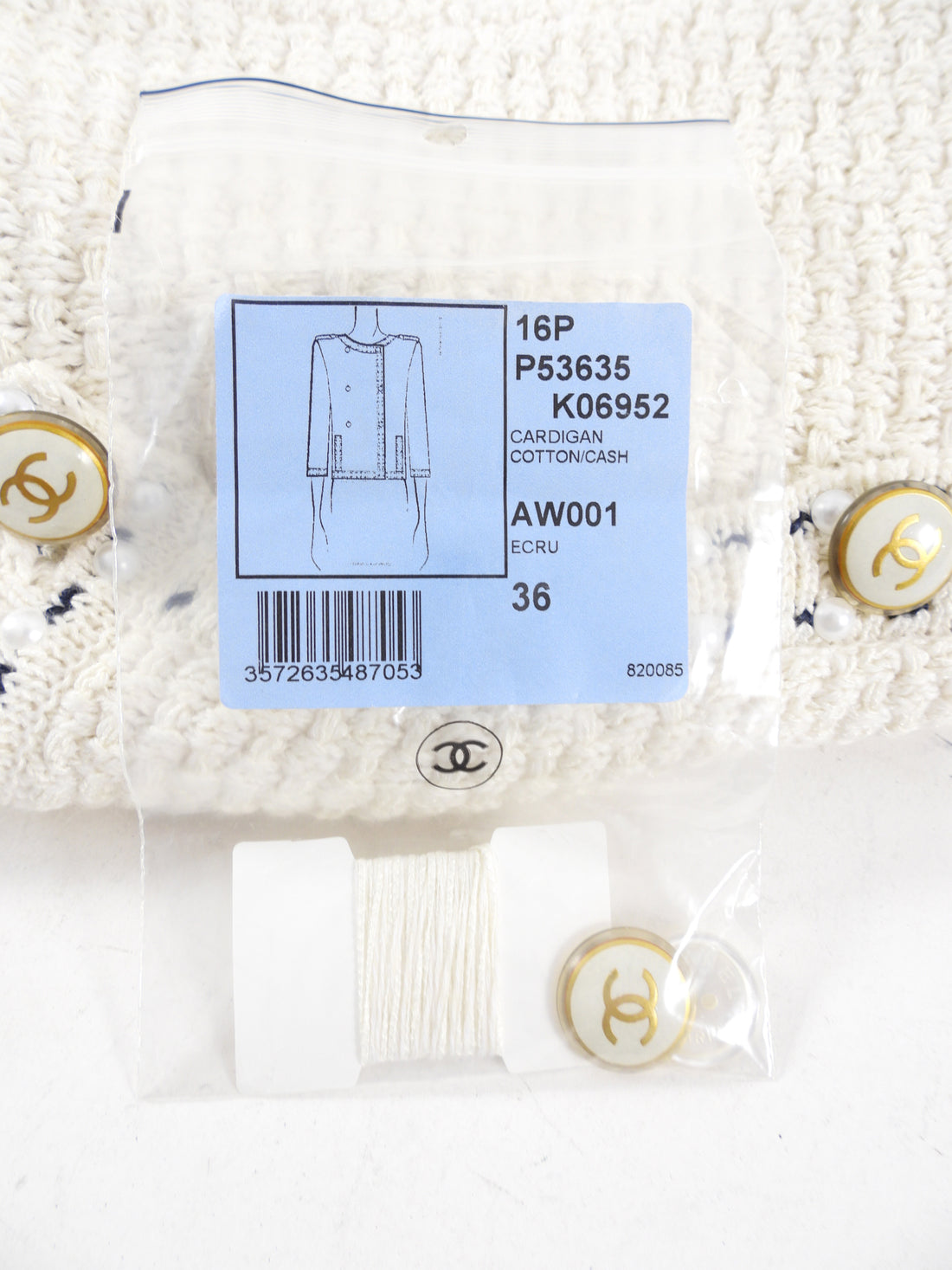 Chanel 16P Ivory Cotton / Cashmere Knit CC Pearl Jacket - FR36