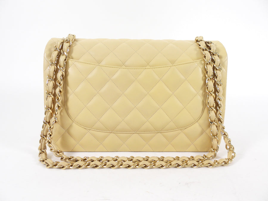 Chanel Beige Lambskin Jumbo Classic Double Flap Bag GHW