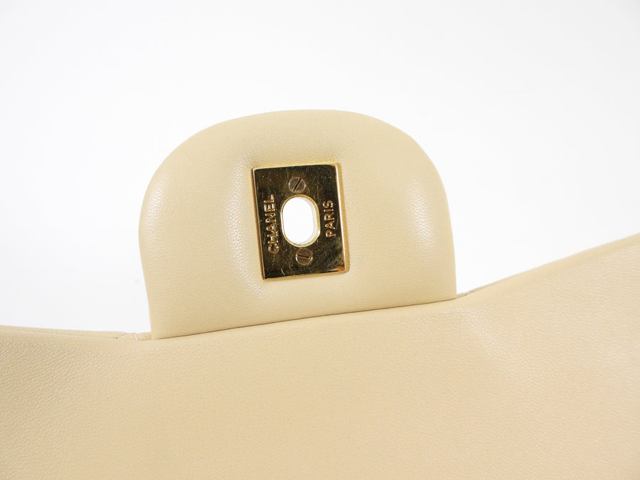 Chanel Beige Lambskin Jumbo Classic Double Flap Bag GHW