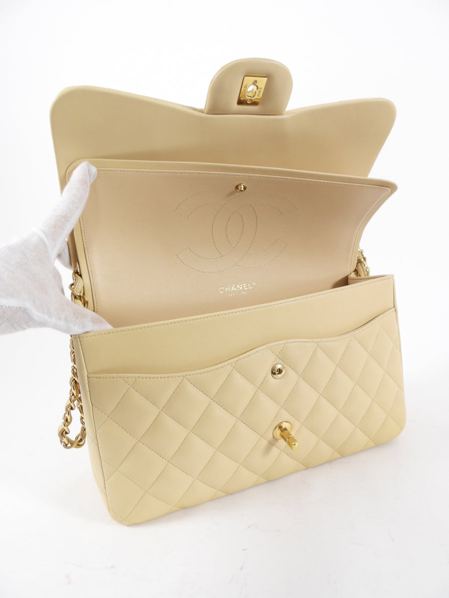 Chanel Beige Lambskin Jumbo Classic Double Flap Bag GHW