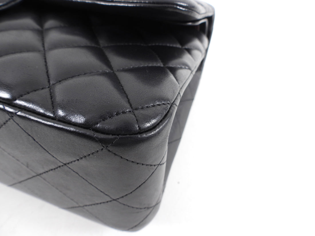 Chanel Black Lambskin Leather Jumbo Double Classic Flap Bag SHW