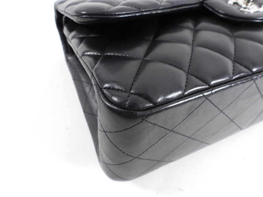 Chanel Black Lambskin Leather Jumbo Double Classic Flap Bag SHW