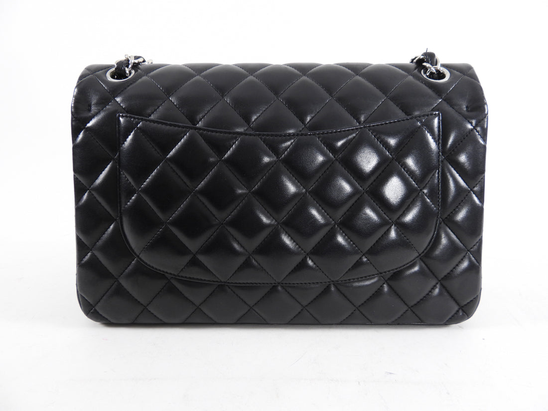 Chanel Black Lambskin Leather Jumbo Double Classic Flap Bag SHW