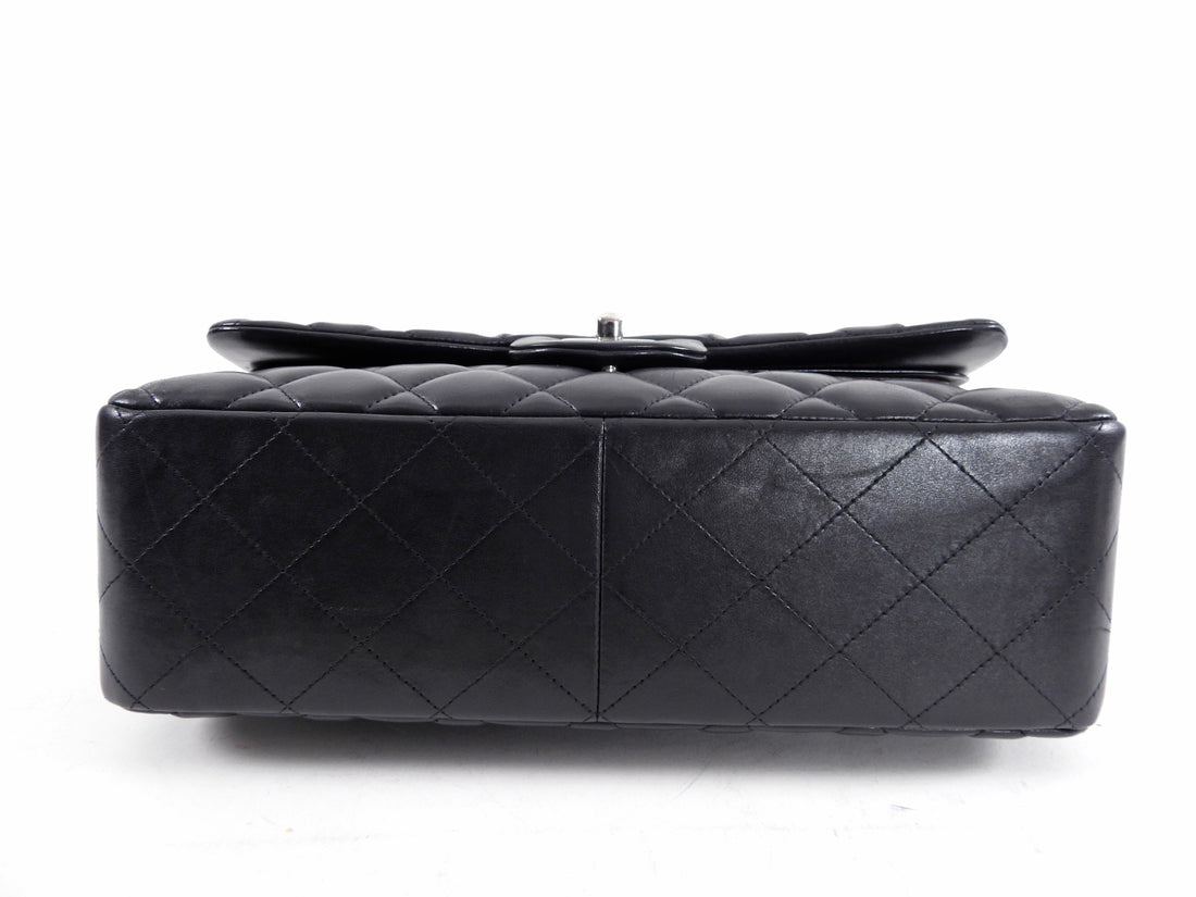 Chanel Black Lambskin Leather Jumbo Double Classic Flap Bag SHW
