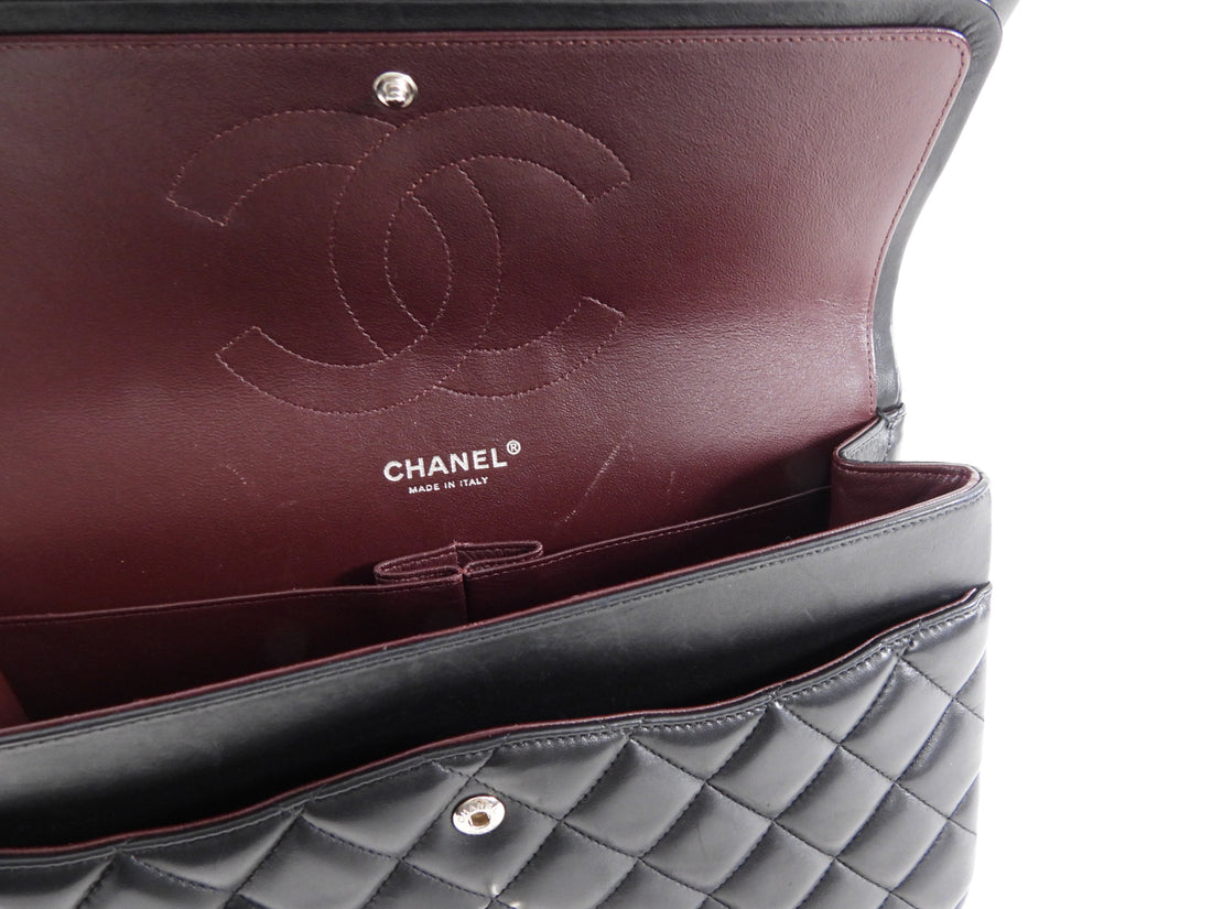 Chanel Black Lambskin Leather Jumbo Double Classic Flap Bag SHW