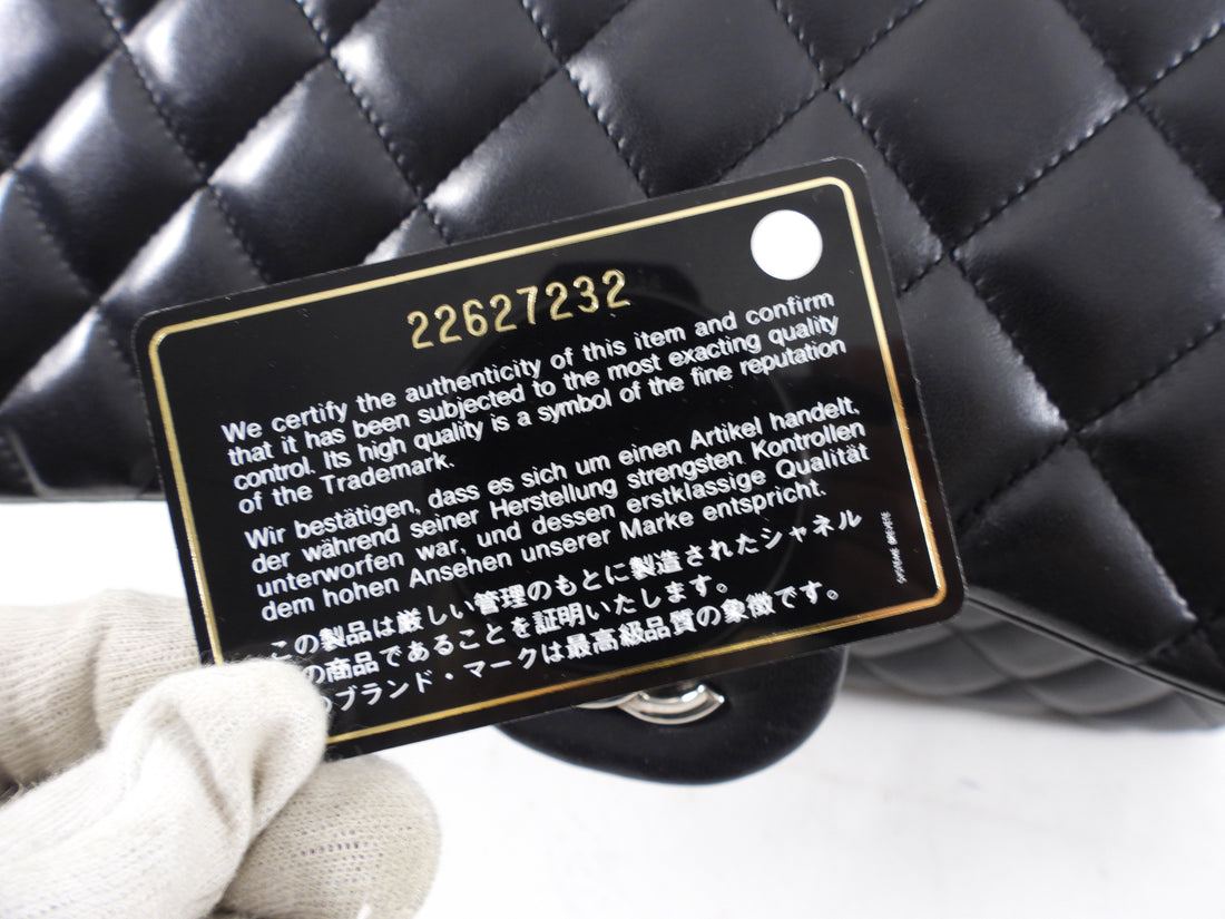 Chanel Black Lambskin Leather Jumbo Double Classic Flap Bag SHW